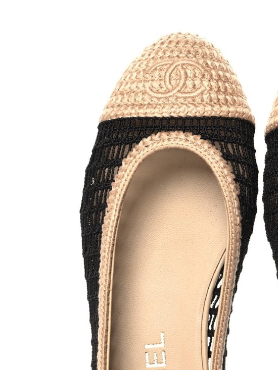 Chanel Shoes - Chanel Raffia Crochet CC Cap Toe Ballet Flats Beige Black Size 36 w/ Box,Receipt